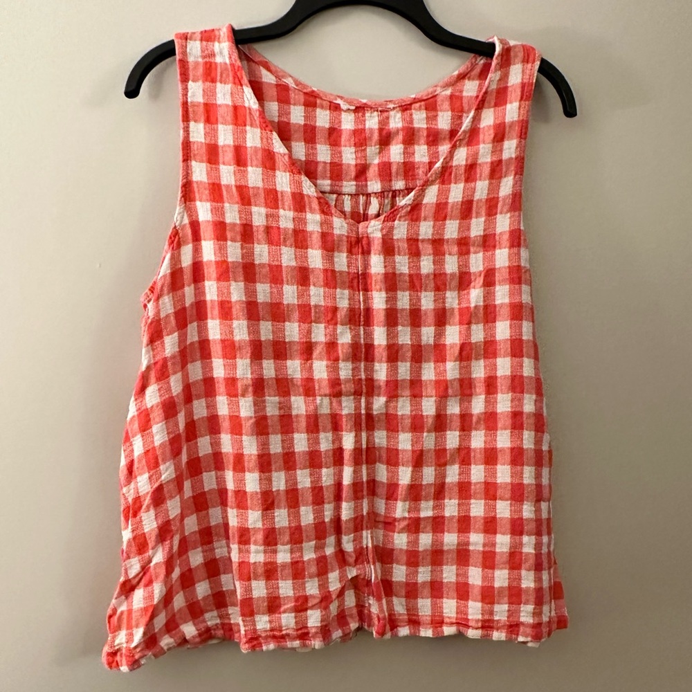 Coral Gingham Tank Top